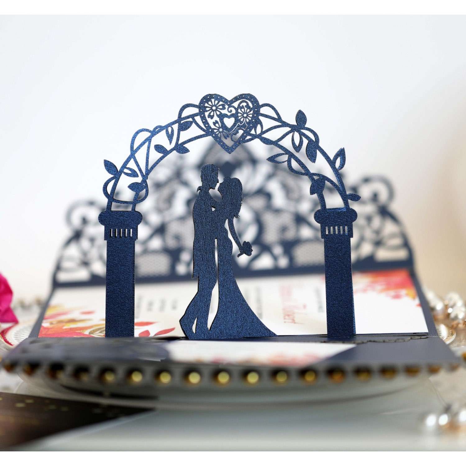 3D Wedding Invitation Card Laser-hollowed Design Silvery